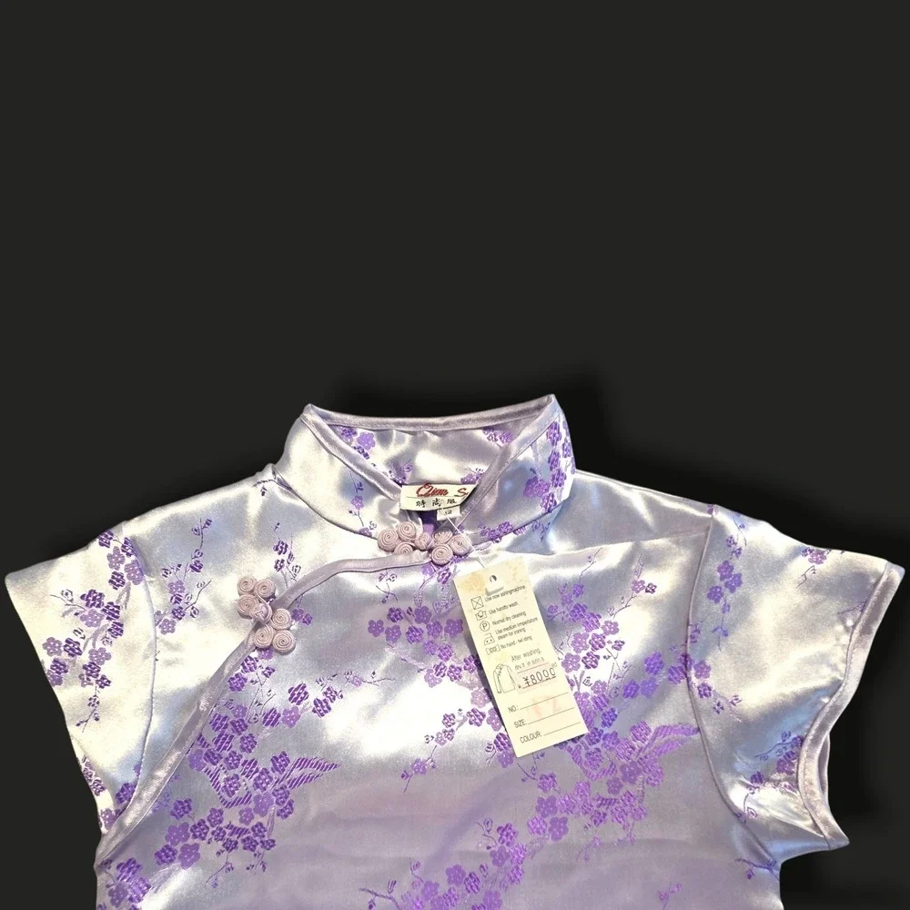 Qian Se Girls Lavender Purple Floral Brocade Cheongsam Qipao Dress Size‎ 12 NEW